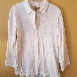 April Cornell Cotton Button-down Long Sleeve Cream Tunic Small
